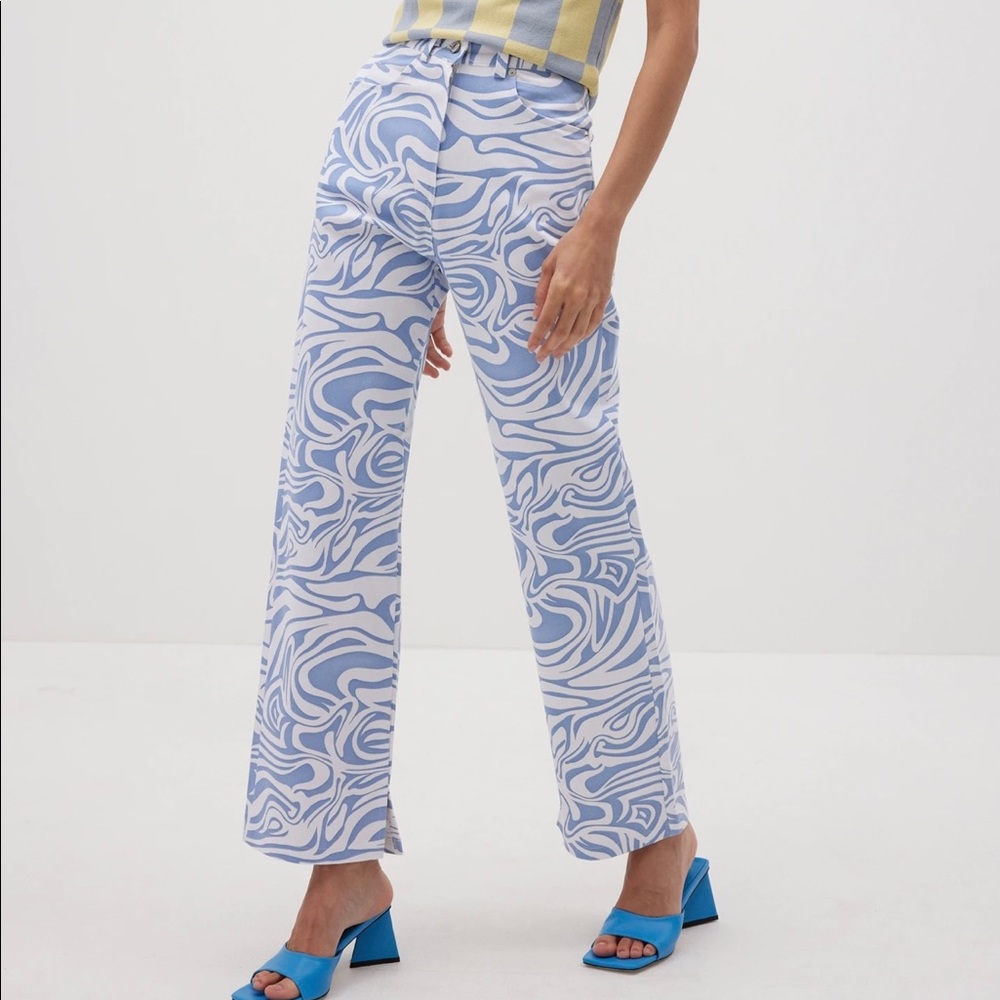 Source Unknown OCEAN WAVE PRINT PANTS, CORNFLOWER